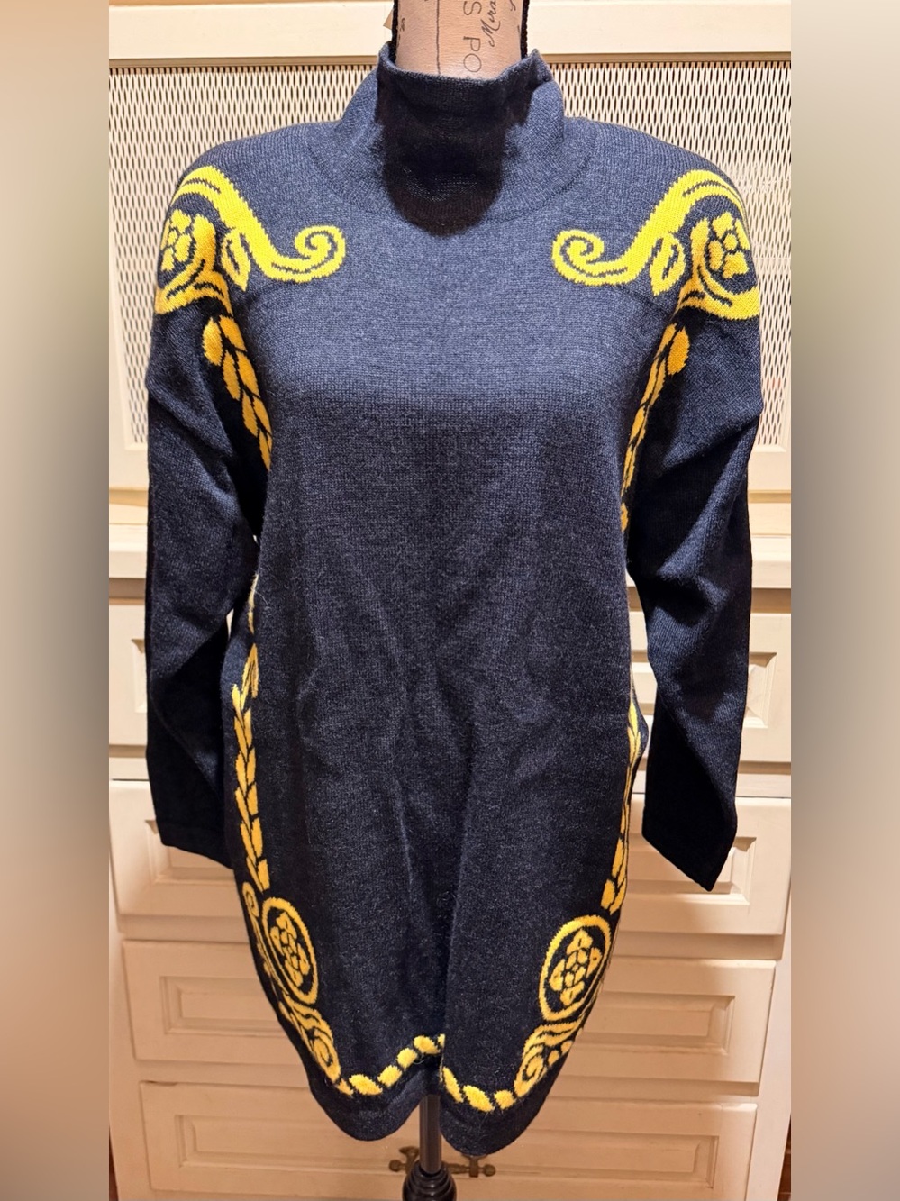 Vintage 80s Escada Margaretha Ley Virgin Wool Baroque Tunic Sweater